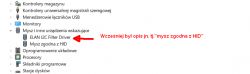 Lista urządzeń w menedżerze urządzeń z zaznaczeniem sterownika ELAN I2C Filter Driver dla myszy.