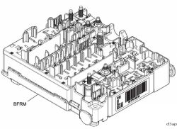 Moduł BFRM z bezpiecznikami i oznaczeniem F3 (80A) w instalacji elektrycznej pojazdu