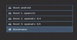 Menu rozruchu z wyborem systemów: Android, OpenVIX i OpenATV w różnych wersjach