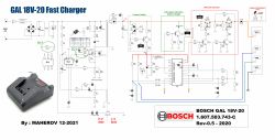 Elektrischer Schaltplan des Bosch GAL18V-20 Schnellladegeräts mit Komponenten und Verbindungen.