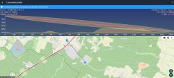 Zrzut ekranu „Linia widoczności” z profilem terenu i mapą trasy między punktami A i B.
