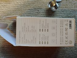 LED bulb box with product specifications on the sides.