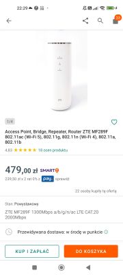 Biały router ZTE MF289F z funkcją Access Point, Bridge i Repeater