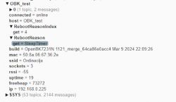 Screenshot of MQTT Data for OpenBK7231 Screenshot showing MQTT data including connection status and the reason for the reboot of an OpenBK7231 device.