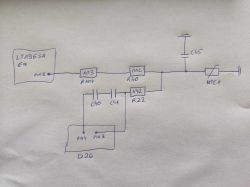 Ręcznie narysowany schemat połączeń termistora NTC w panelu klimatyzacji Alfa Romeo 159.