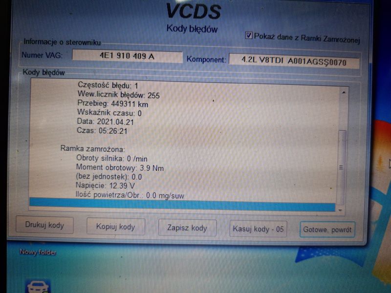 Audi A8 D3 4.2TDI 2005 - Błędy przepływomierzy, poddymianie i drgania na jałowym biegu