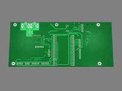 Render of a green PCB with a pattern of circuit traces.