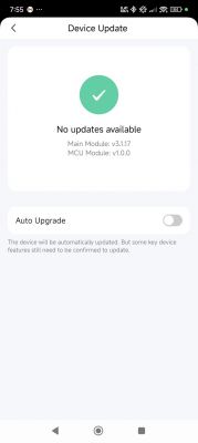 Device update screen showing no updates available.
