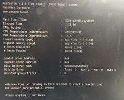 Zrzut ekranu z wynikami testu pamięci RAM z programu MemTest86.