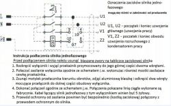 Schemat podłączenia silnika jednofazowego z instrukcją.