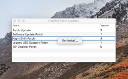 Zrzut ekranu z listą zainstalowanych aktualizacji poprawek w macOS High Sierra.