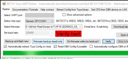 Screenshot of BK7231 Easy UART Flasher showing Verify bad in red box