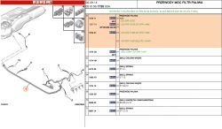 Schemat oraz lista części układu przewodów paliwowych z opisem pozycji i numerami katalogowymi dla silnika TU5JP4.
