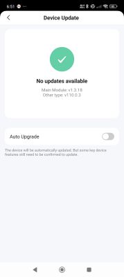 Device update screen showing No updates available message