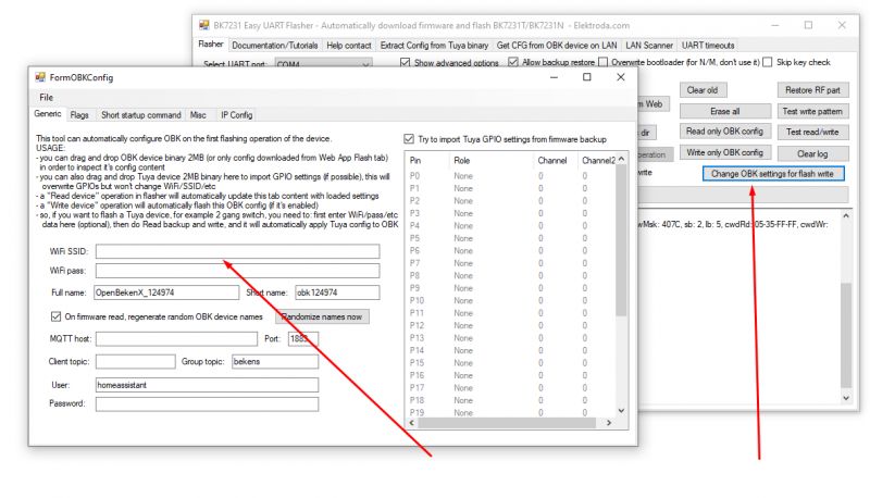 Screenshot der BK7231M-Flasher-Software Screenshot der Flasher-Software für BK7231M/BL2028N-Chips