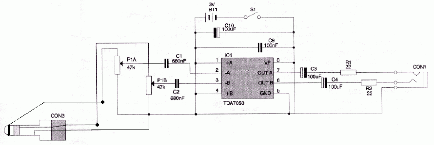 Tda7050, zlutowany tylko jeden kanał. Nie gra. Sprawdzony schemat.
