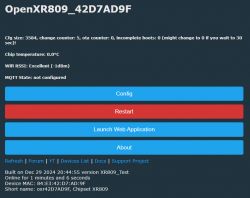 XR809 device user interface with system information and configuration options.