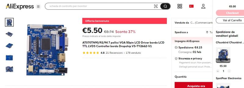 Screenshot of an AliExpress offer featuring an LCD controller board.