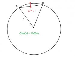 Konstrukcja geometryczna przedstawiająca okrąg z zaznaczoną wysokością C w trójkącie wpisanym.