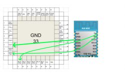Connection diagram between HLK-M20 module and another electronic circuit.