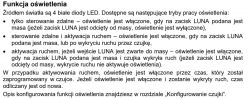 Fragment instrukcji obsługi wyjaśniający funkcję oświetlenia w centralce alarmowej.