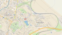 Mapa Świebodzic z zaznaczoną lokalizacją przy ul. Kolejowej na czerwono