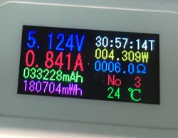 Meter display showing 5.124 V, 0.841 A current, and 4.309 W power usage
