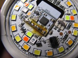 Electronic circuit board with LED light sources on a printed circuit board.