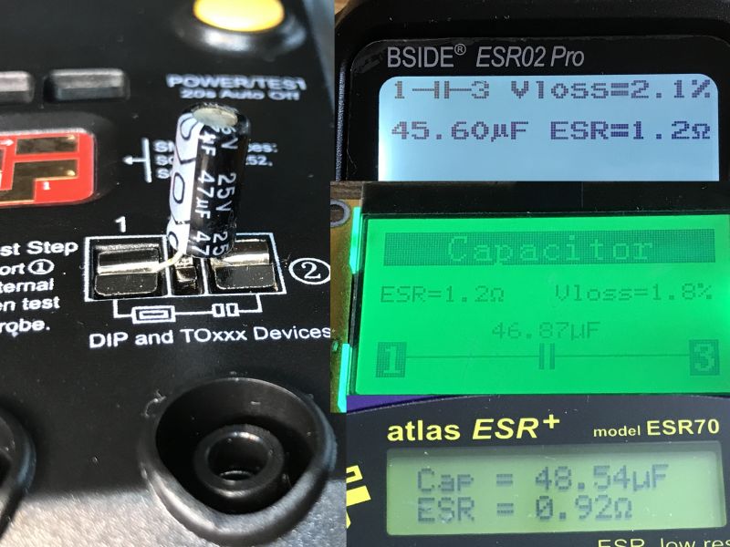Component Tester Comparison: ESR Component testers: BSIDE ESR02 Pro, LCR-T4, Atlas ESR+