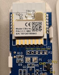 ONENUO Tuya door sensor module with visible PCB layout and Wi-Fi module CBU-NL.