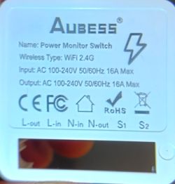 AUBESS Power Switch Label Back label of AUBESS power switch with technical specifications.