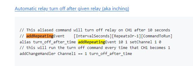 Screenshot with an example script for automatically turning off a relay after a specified time.