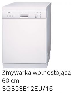Biała zmywarka Bosch model SGS53E12EU/16 widziana z przodu.
