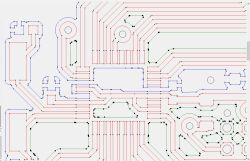 Preview of PCB track routing in GCode generation application PCB track routing preview with multicolor paths and control node markers