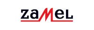 Logo firmy Zamel w stylizowanej czcionce z czerwonym „M” na środku