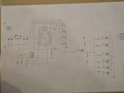 Schemat elektryczny z mikrokontrolerem, przyciskami i tranzystorami MOSFET IRF540