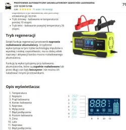 Automatyczny prostownik do ładowania akumulatorów z wyświetlaczem LCD.