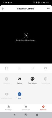 Security camera app screen with video stream loading message Screenshot from a security camera app with the message Retrieving video stream....