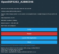 User interface of the OpenESP32S2 platform displaying system status information.