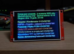 Colorful Polish text displayed on a TFT ILI9488 screen