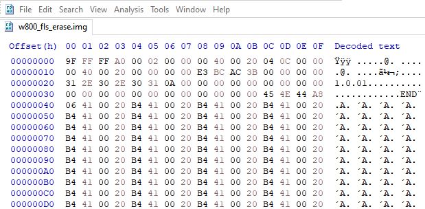 Screenshot of a hex editor with a binary file open, displaying hexadecimal and decoded text data.
