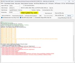 Screenshot of BK7231 Easy UART Flasher showing “Interrupted by user” and an error log