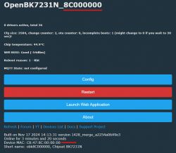 OpenBK7231N user interface displaying device information.