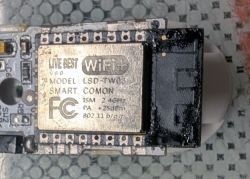 Close-up of a Wi-Fi module labeled LIVE BEST WiFi+ model LSD-TW03 on a circuit board.