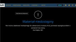 Komunikat o błędzie na stronie z materiałami, informujący, że materiał jest niedostępny z powodu problemów z serwerem lub siecią.