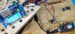 Connecting AHT Sensor with NodeMCU Board NodeMCU development board connected with a sensor and power supply.