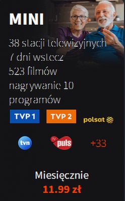 Oferta pakietu telewizyjnego MINI z parami emerytów.