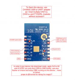 Tuya WBR3 module with marked flashing points.