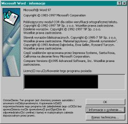 Okno „Microsoft Word – informacje” z błędnym wyświetlaniem polskich znaków