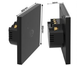 WiFi Light Switch SmartLED 8044 – Dimensions and Appearance Black square WiFi light switch SmartLED 8044, 85x85x32 mm, shown front and side view.